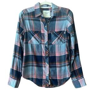 Abercrombie & Fitch Plaid Flannel Button Up Shirt Blue Pink Size S